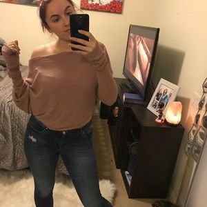 Fashion Nova Off-Shoulder Coral Sweater
